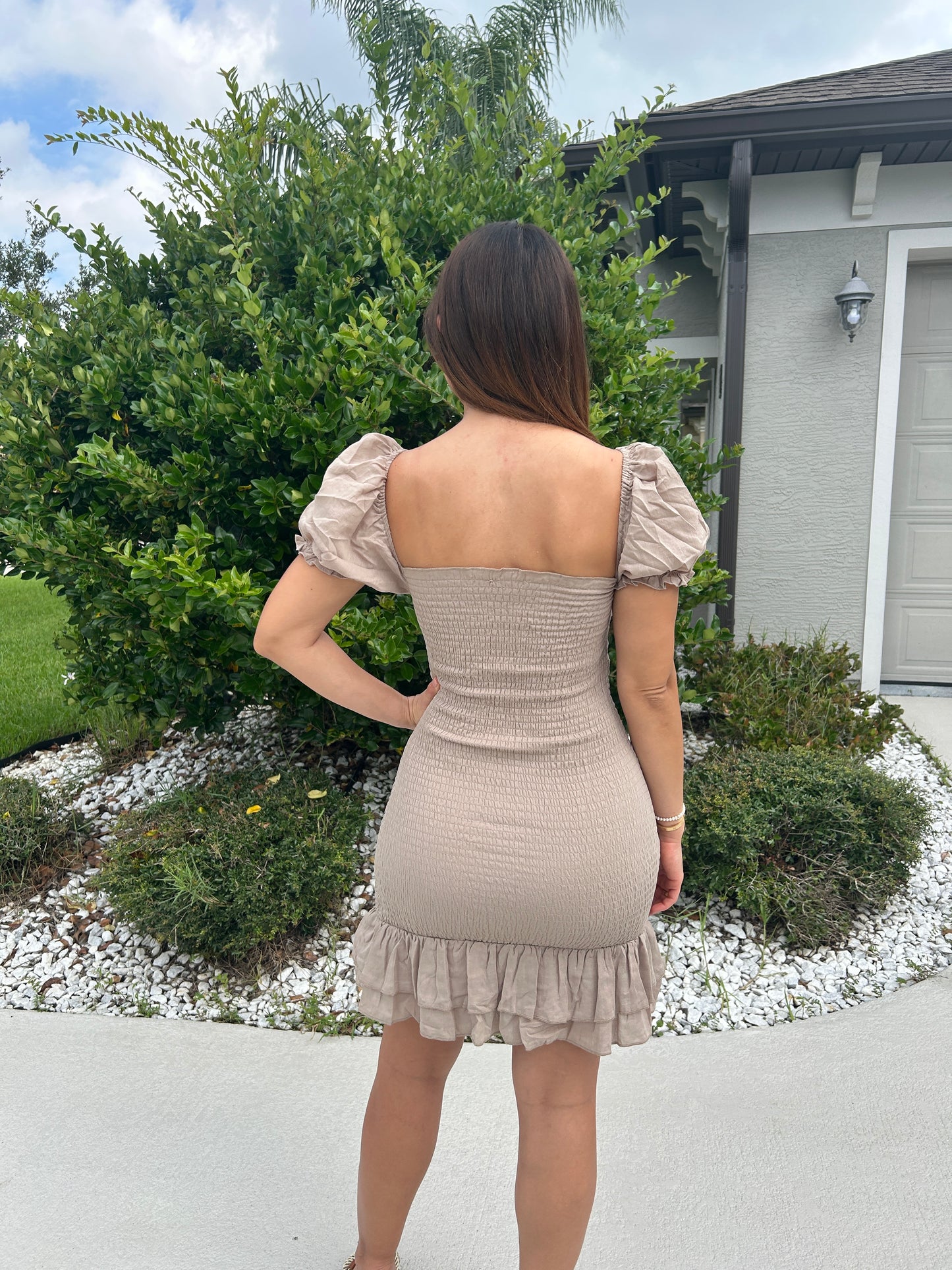 Babydoll Taupe Tie Dress